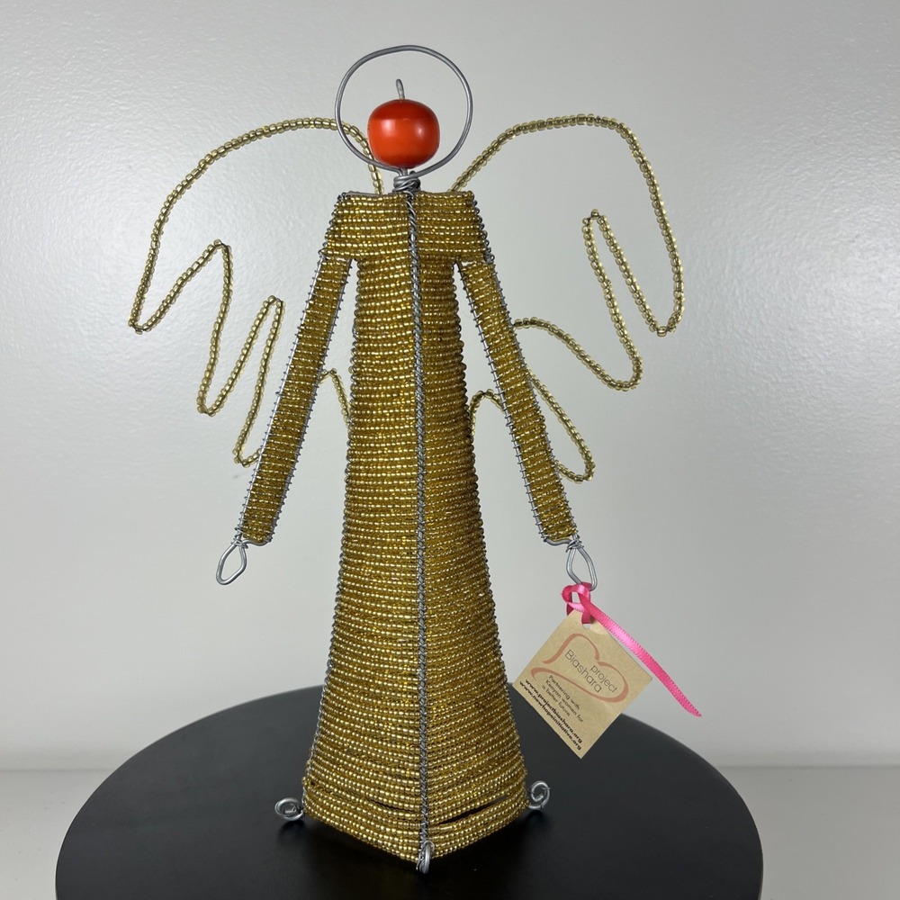 VTG Project Biashara Gold Beaded Standing Angel Handmade In Kenya With‎ Tag 12.5